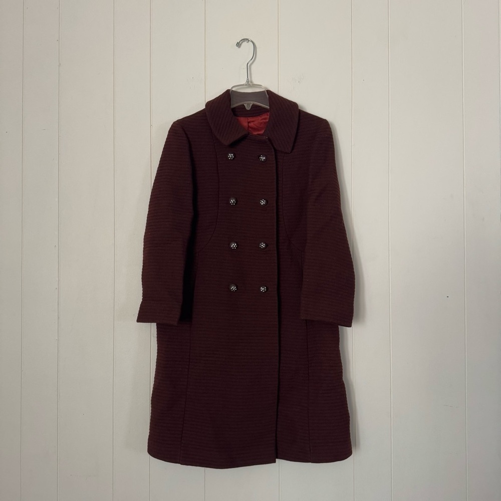 Vintage USA Made Elegant Double-Breasted Burgundy Coat